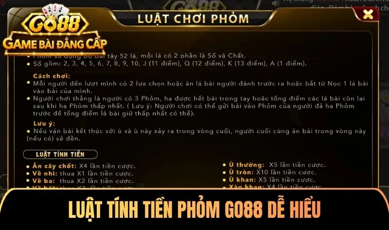 Luật tính tiền Phỏm Go88 dễ hiểu