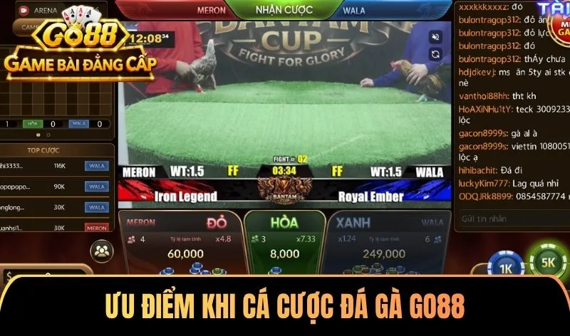 Các ưu điểm khi cá cược Đá gà Go88